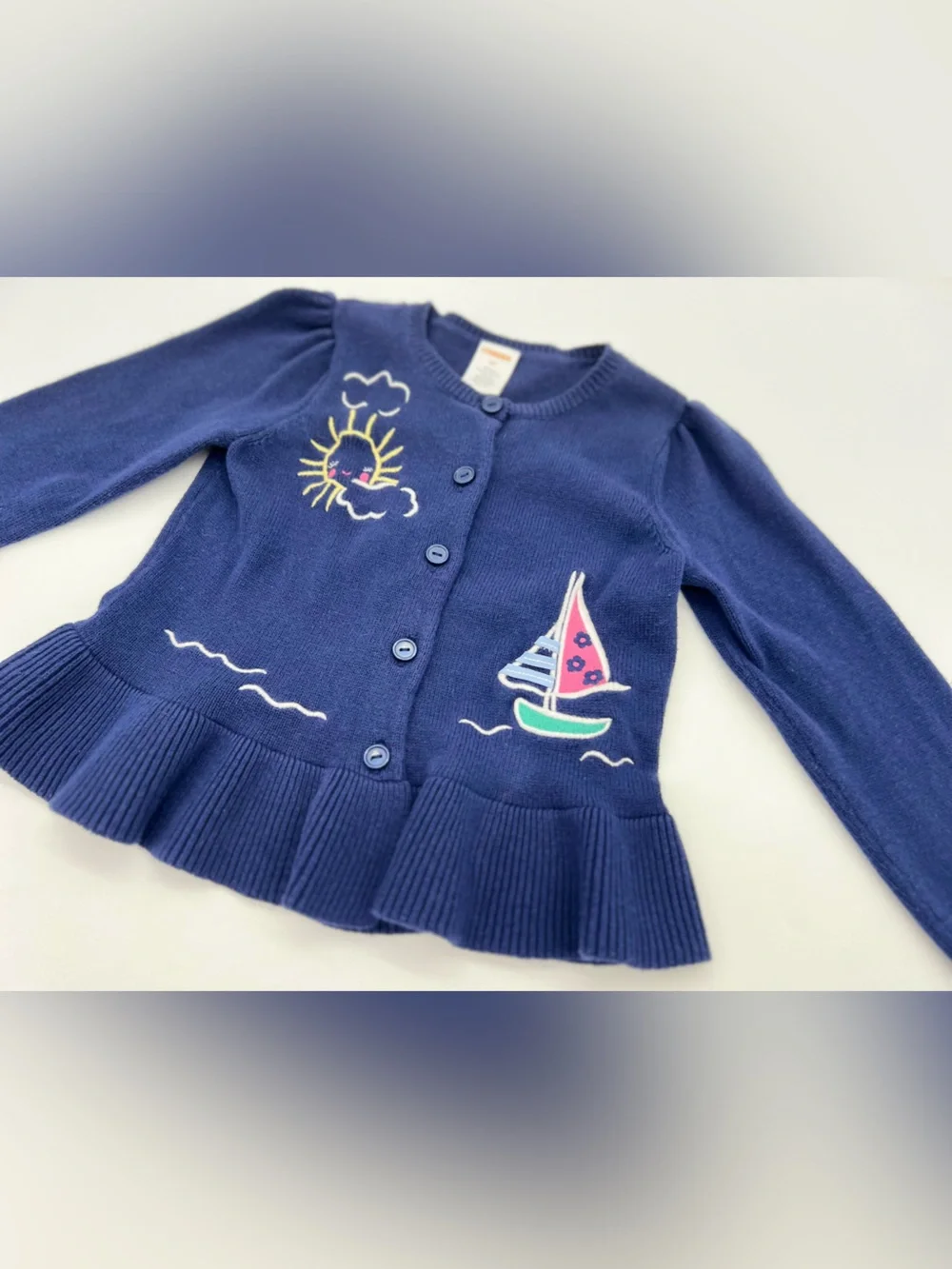 Gymboree Girls Blue Button Up Cotton Cardigan 3T Sailing Sun